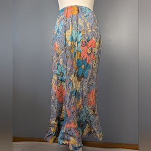 Vintage blue floral bias cut skirt